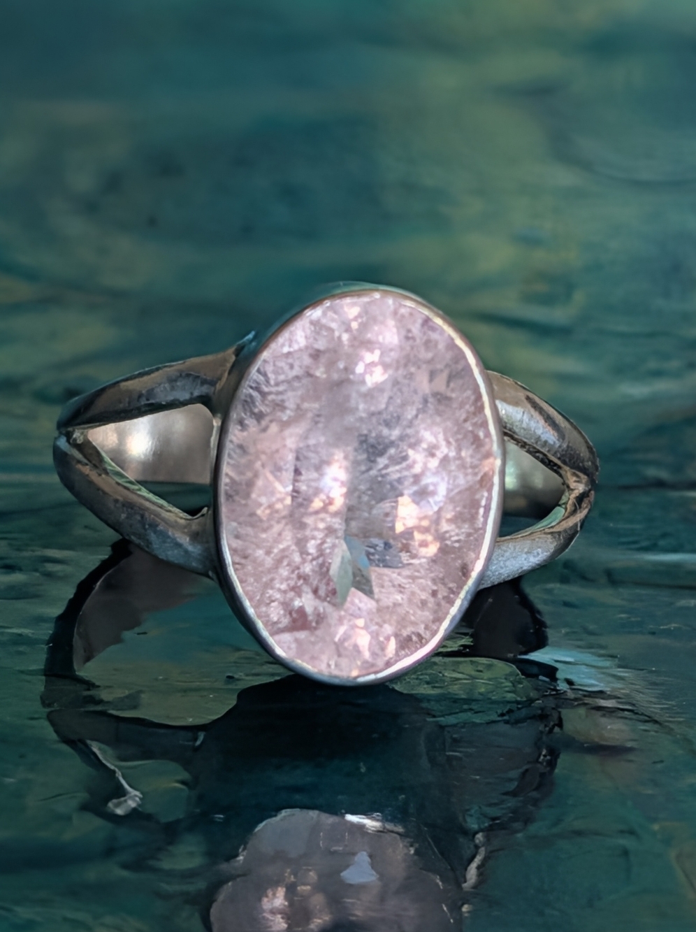 ๐ Sterling Silver Oval Natural Morganite Ring Size 8.5